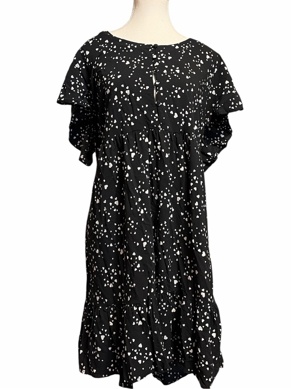 Passport Black & White Heart Print Dress with Flutter Sleeves